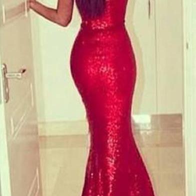2015 Red Prom Dresses Mermaid Full Sequin..