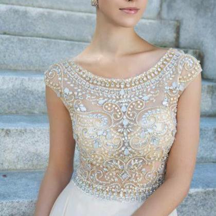 2015 Crystals Prom Dresses Crew Neck Beading Lace..
