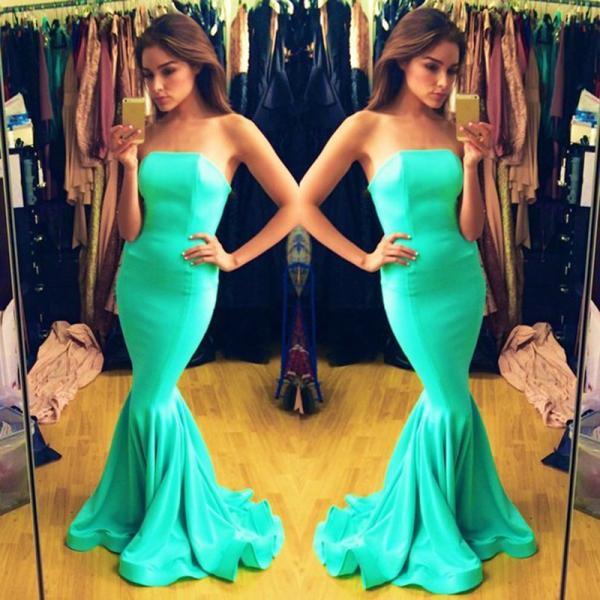 2015 Strapless Mermaid Prom Dresses Zipper Back Sweep Train Sexy Green Evening Gowns On Luulla 5584